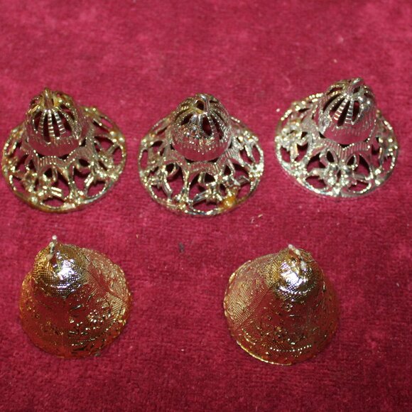 Vintage Plastic Christmas Bell Ornaments - 3 silver and 2 gold - Picture 1 of 2